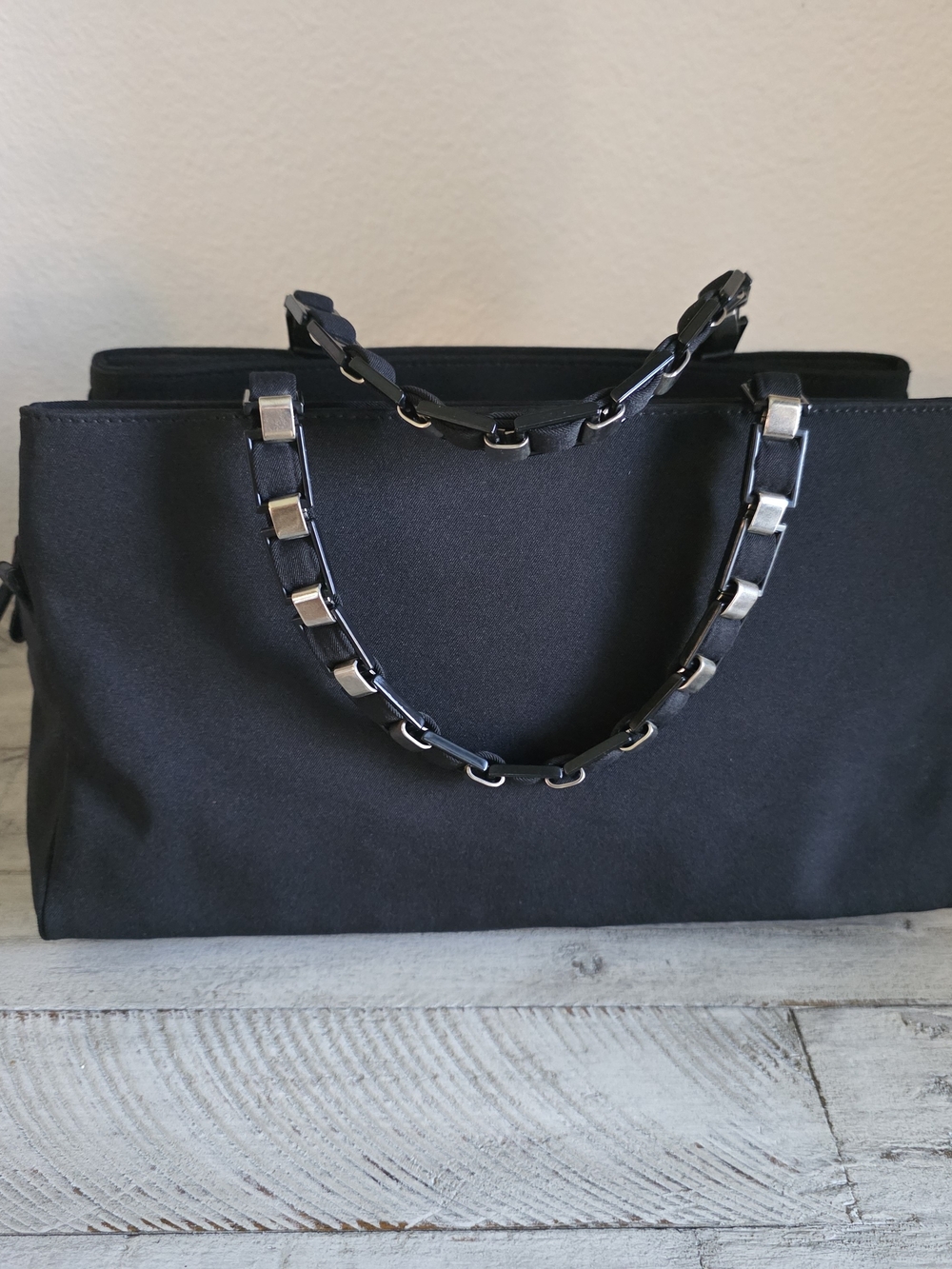 Salvatore Ferragamo Black Tote with Chain-Linked Handles